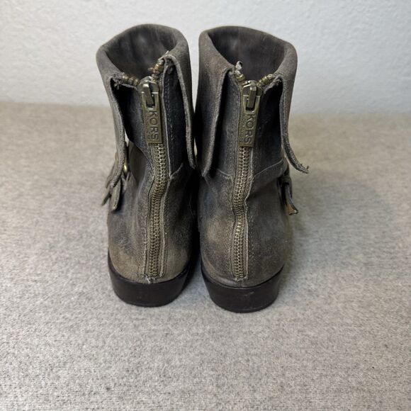 Kors Michael Kors Boots 9 Women Brown Leather Moto Buckle Distressed Y2K Boho - Picture 4 of 9